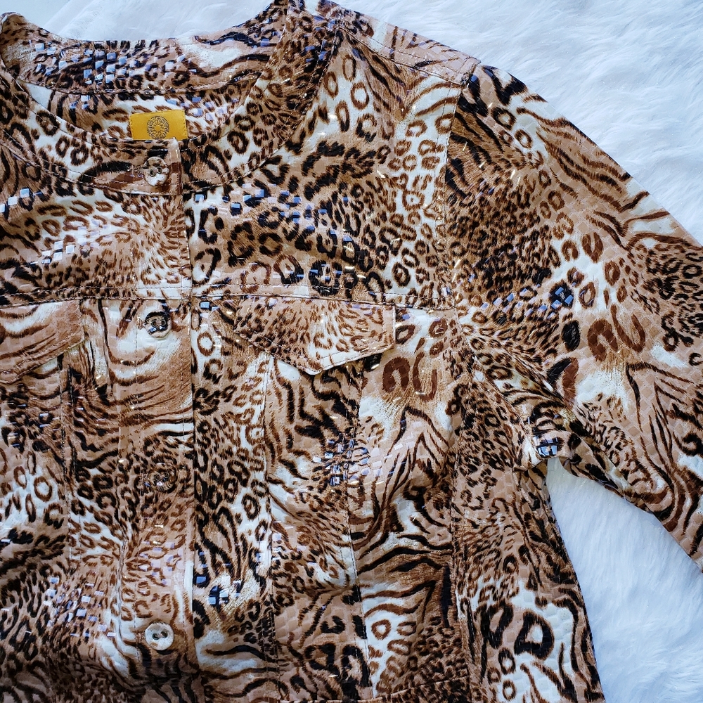 Ruby Rd. Animal Print Jacket Plus Size 18W Tiger Leopard